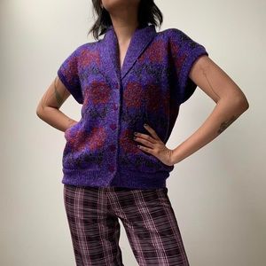 Purple Sweater Vest with Rose Pattern